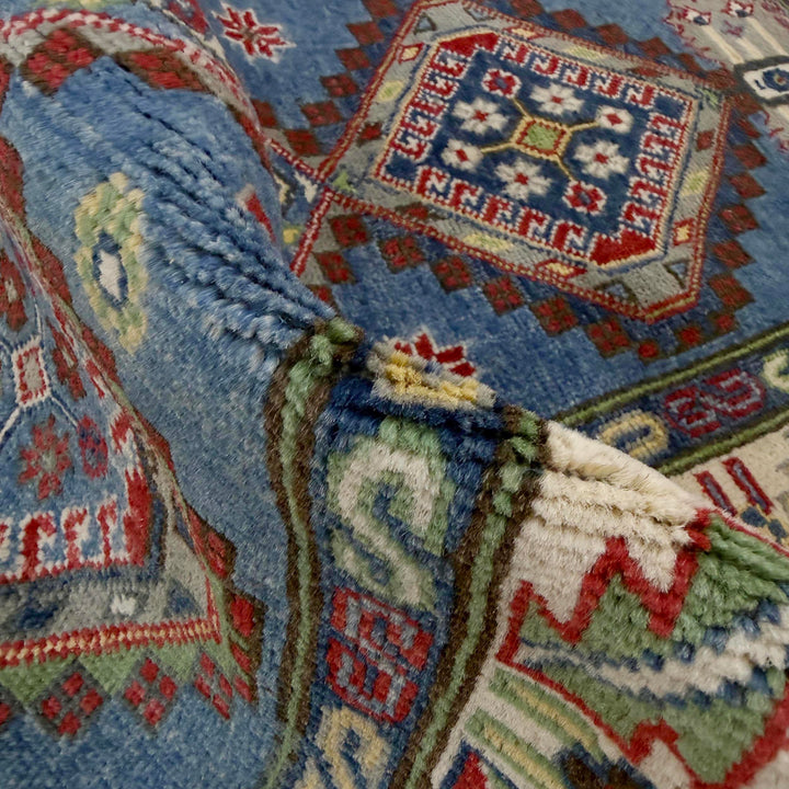 Blue Afghan Kazak Rug 2' 7" x 6' 7" Hand-Knotted | No. AL93455