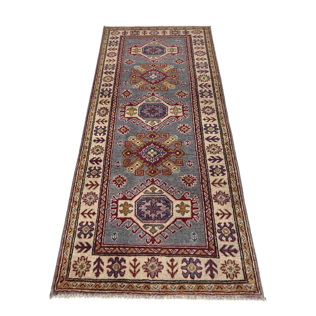 Gray Afghan Kazak Rug 2' 6" x 6' 4" Hand-Knotted | No. AL131110