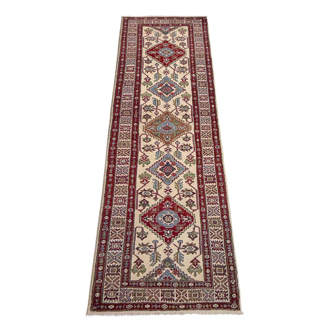 Beige Afghan Kazak Rug 2' 5" x 9' 9" Hand-Knotted | No. AL38073