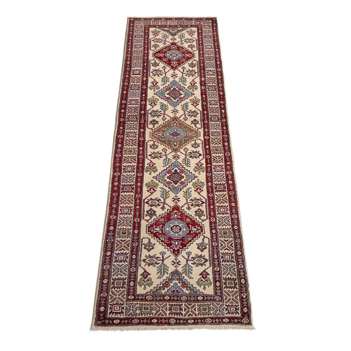 Beige Afghan Kazak Rug 2' 5" x 9' 9" Hand-Knotted | No. AL38073