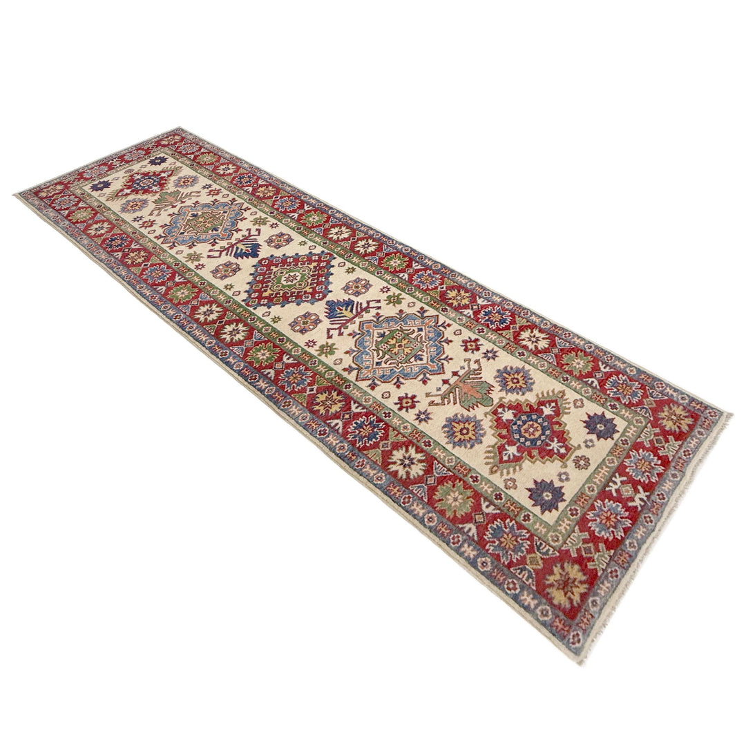 Beige Afghan Kazak Rug 2' 7" x 9' 9" Hand-Knotted | No. AL38553