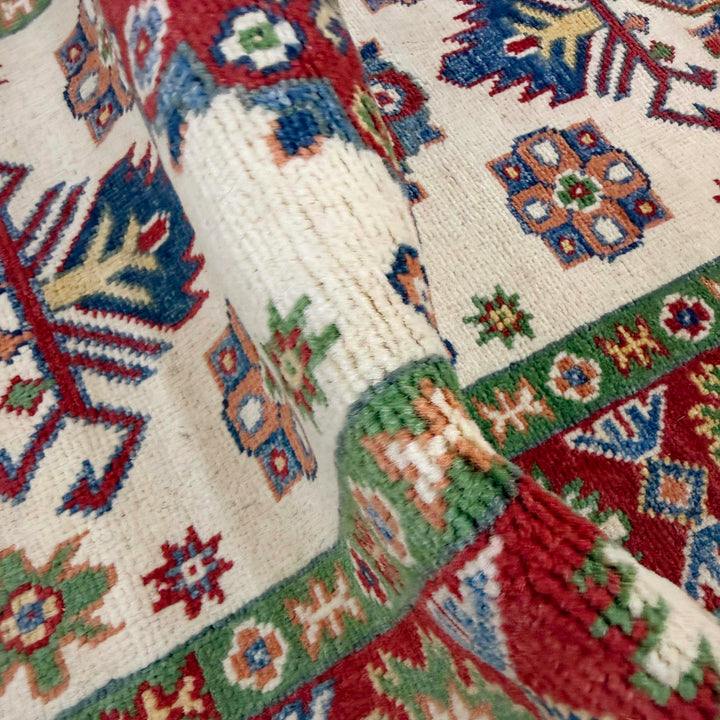 Beige Afghan Kazak Rug 2' 7" x 9' 9" Hand-Knotted | No. AL38553