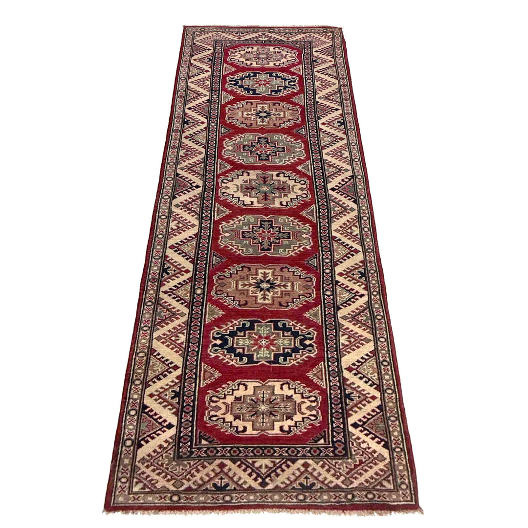 Red Afghan Kazak Rug 2' 9" x 9' 1" Hand-Knotted | No. AL60446