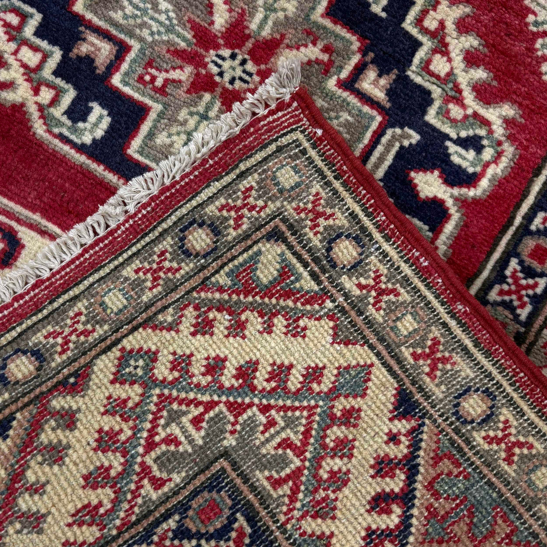 Red Afghan Kazak Rug 2' 9" x 9' 1" Hand-Knotted | No. AL60446