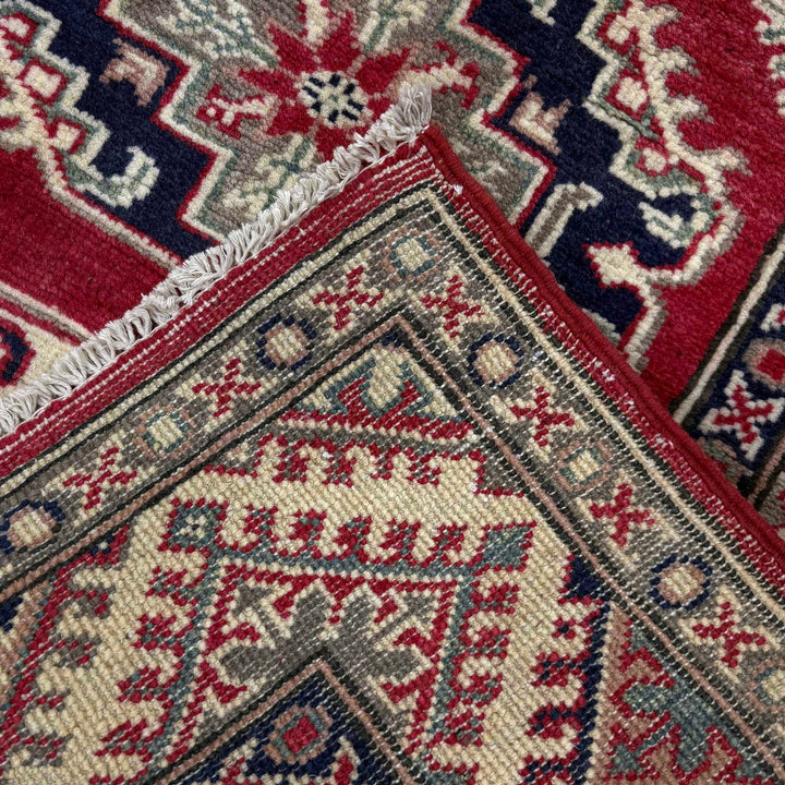 Red Afghan Kazak Rug 2' 9" x 9' 1" Hand-Knotted | No. AL60446