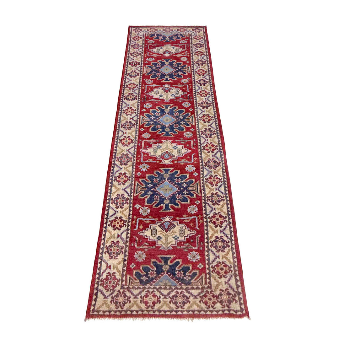 Red Afghan Kazak Rug 2' 9" x 9' 9" Hand-Knotted | No. AL15181