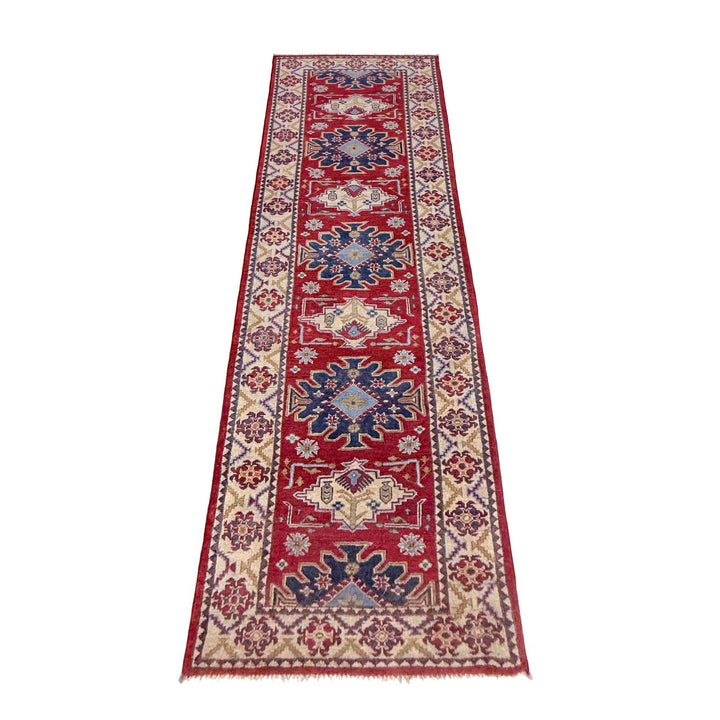 Red Afghan Kazak Runner 2' 9" x 9' 9" Hand-Knotted detail