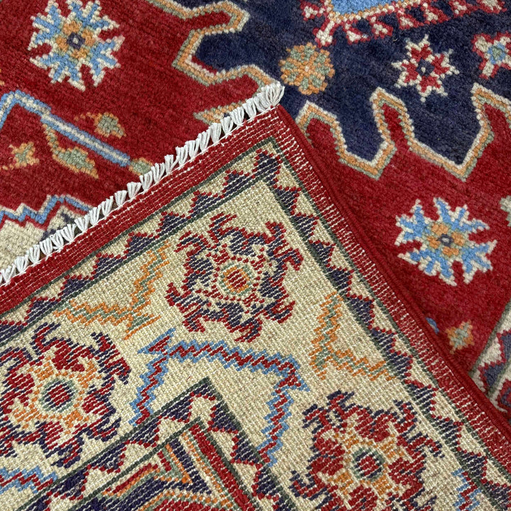 Red Afghan Kazak Runner 2' 9" x 9' 9" Hand-Knotted border