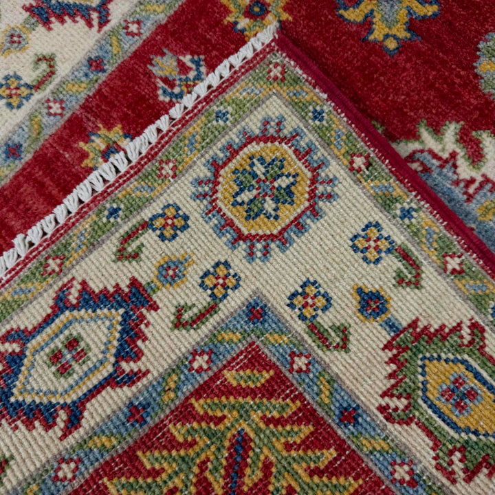 Red Afghan Kazak Rug 2' 8" x 9' 9" Hand-Knotted border