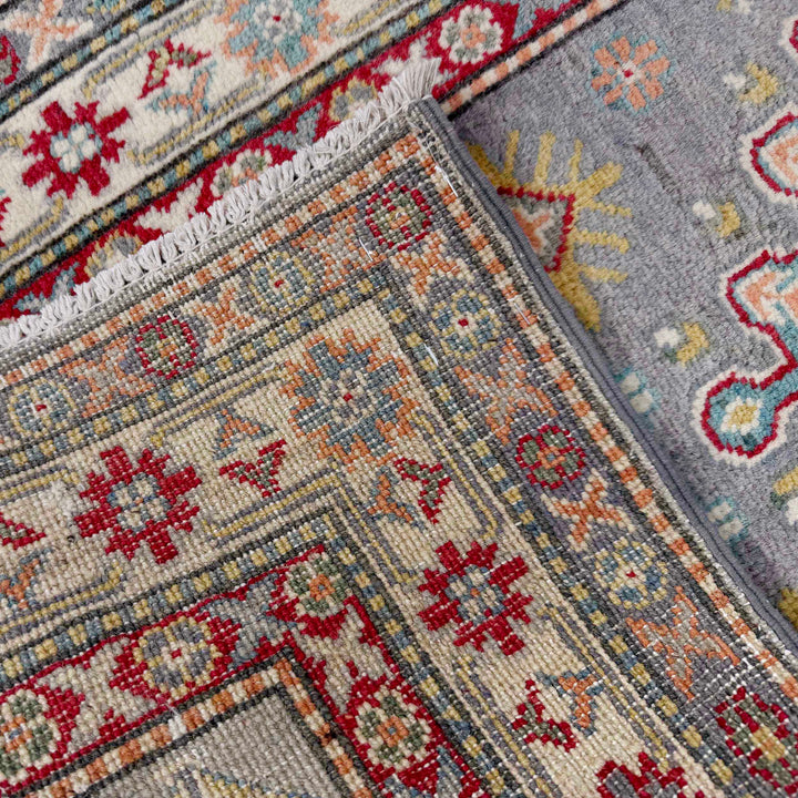 Gray Afghan Kazak Rug 2' 7" x 9' 7" Hand-Knotted border
