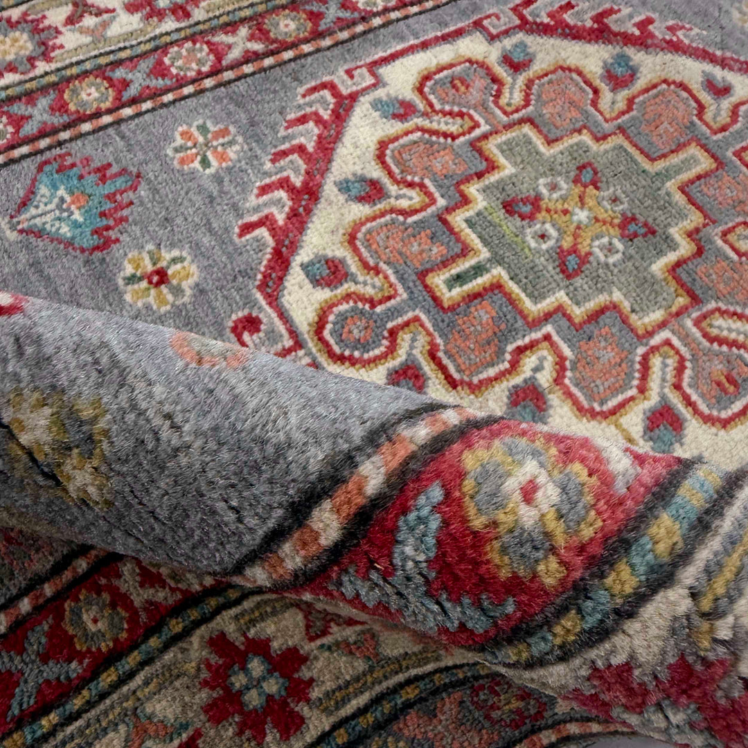 Gray Afghan Kazak Rug 2' 7" x 9' 7" Hand-Knotted texture