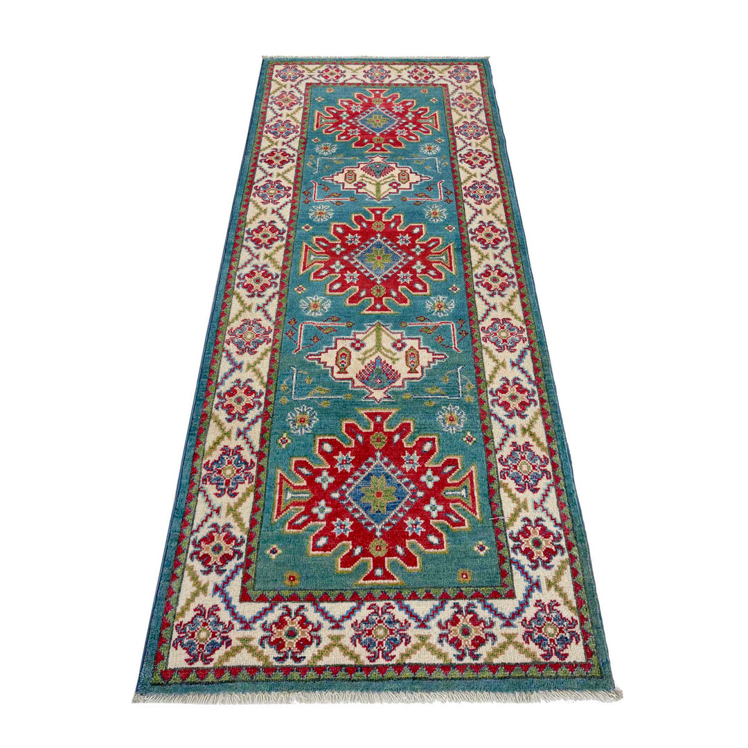 Blue Afghan Kazak Rug 2' 7" x 6' 2" Hand-Knotted | No. AL59927