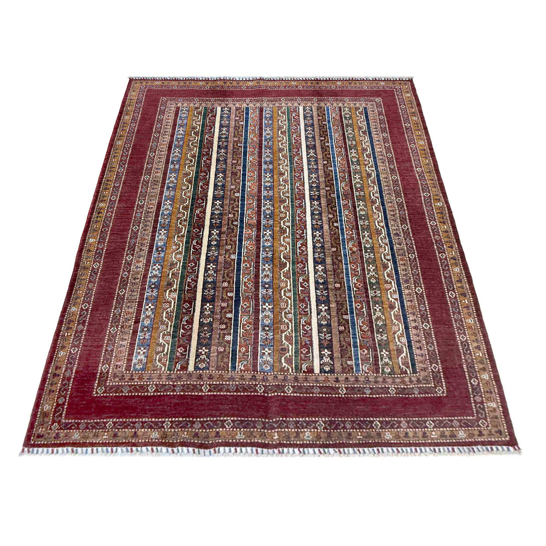 Red Afghan Sultani Rug 5' 9" x 7' 9" Hand-Knotted | No. AL52361