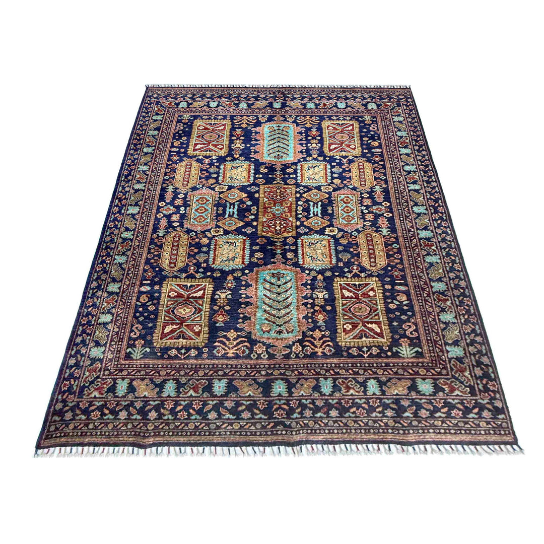Afghan Kazak Rug 5' 6" x 7' 10" Hand-Knotted detail