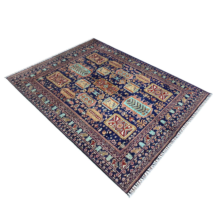 Afghan Kazak Rug 5' 6" x 7' 10" Hand-Knotted close-up