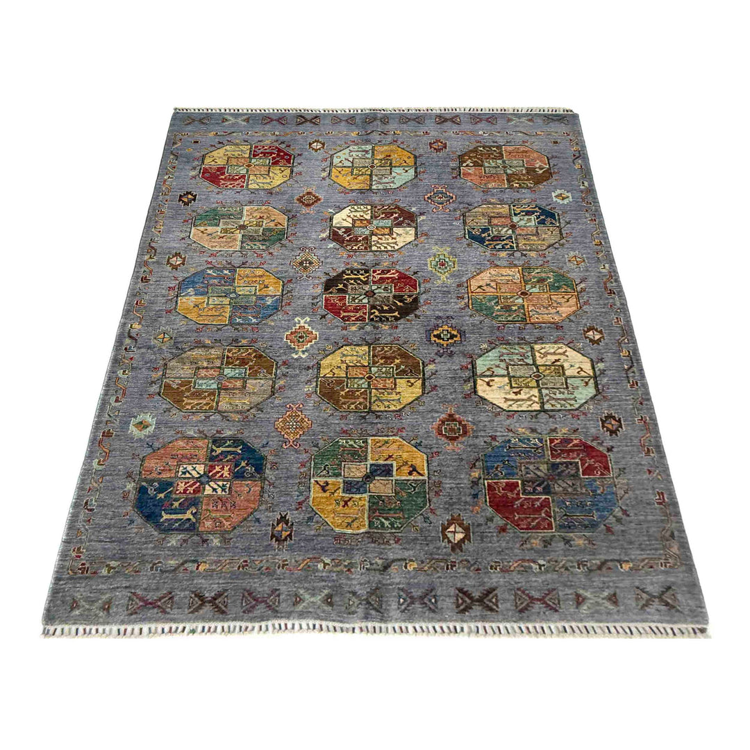 Gray Afghan Waziri Rug 5' 9" x 7' 10" Hand-Knotted detail