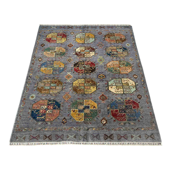 Gray Afghan Waziri Rug 5' 9" x 7' 10" Hand-Knotted detail