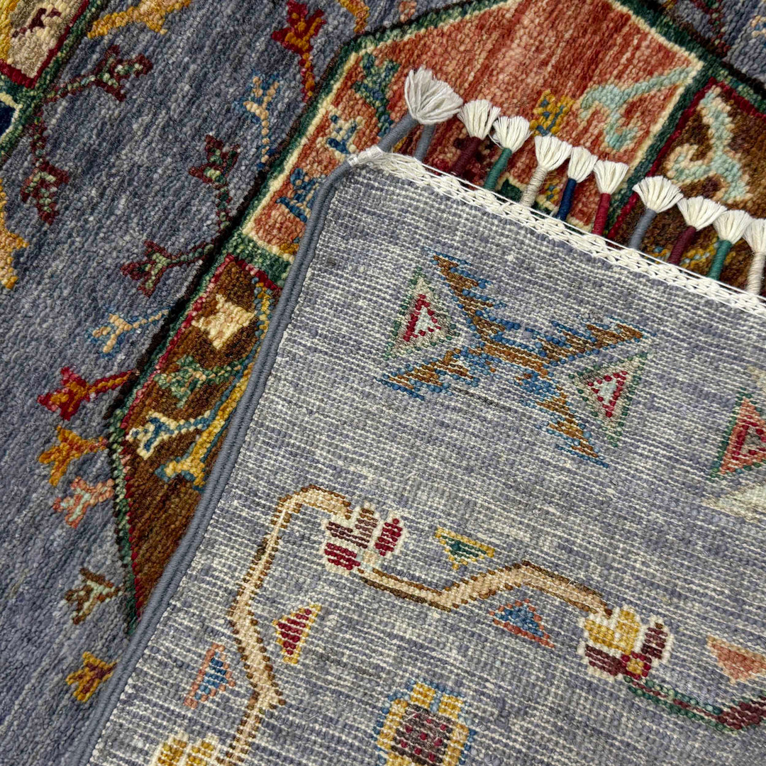 Gray Afghan Waziri Rug 5' 9" x 7' 10" Hand-Knotted border