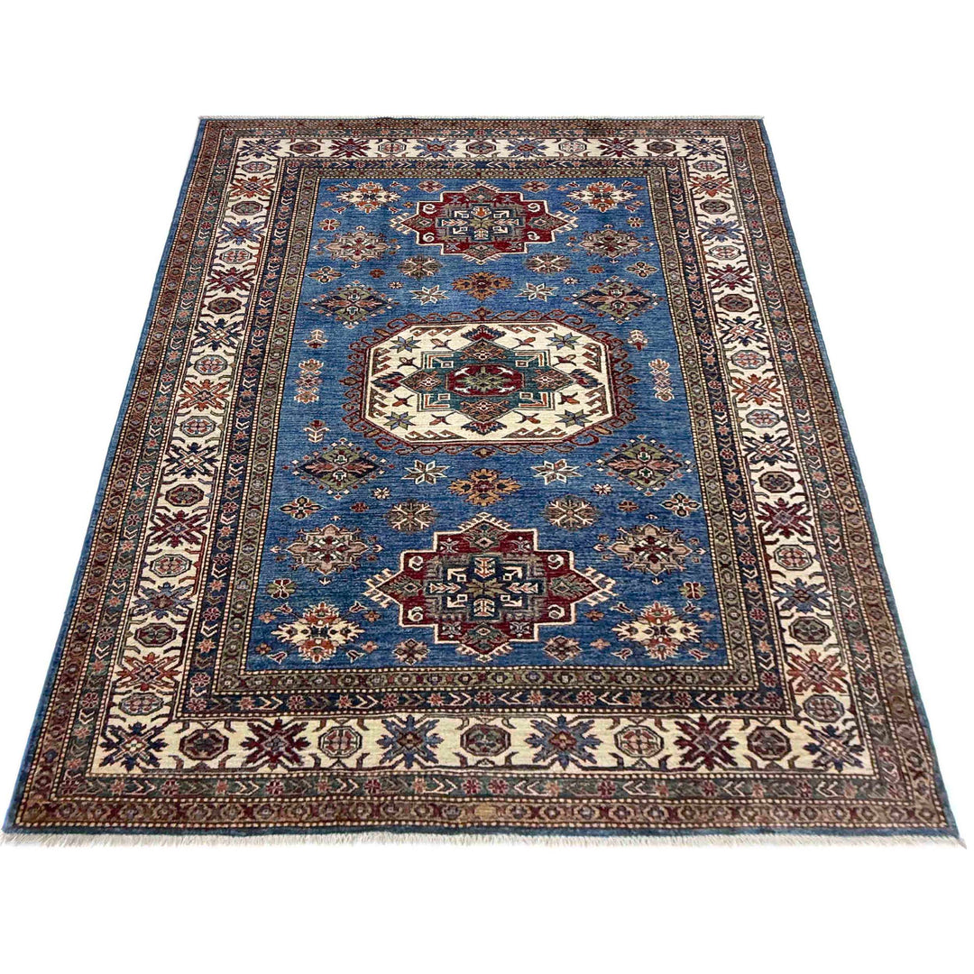 Blue Afghan Kazak Rug 5' 9" x 7' 11" Hand-Knotted | No. AL50367