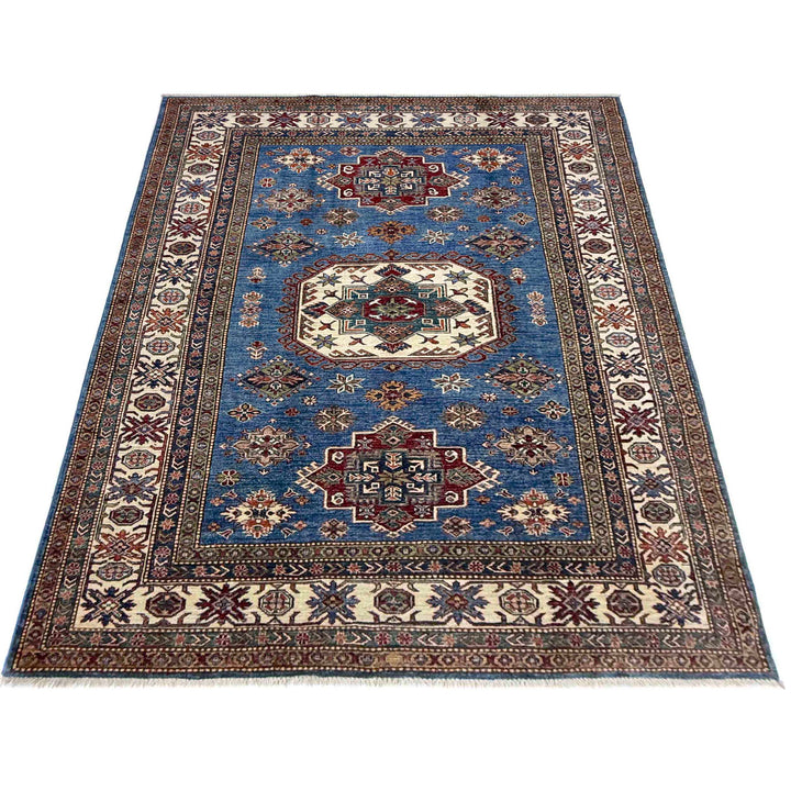 Blue Afghan Kazak Rug 5' 9" x 7' 11" Hand-Knotted | No. AL50367
