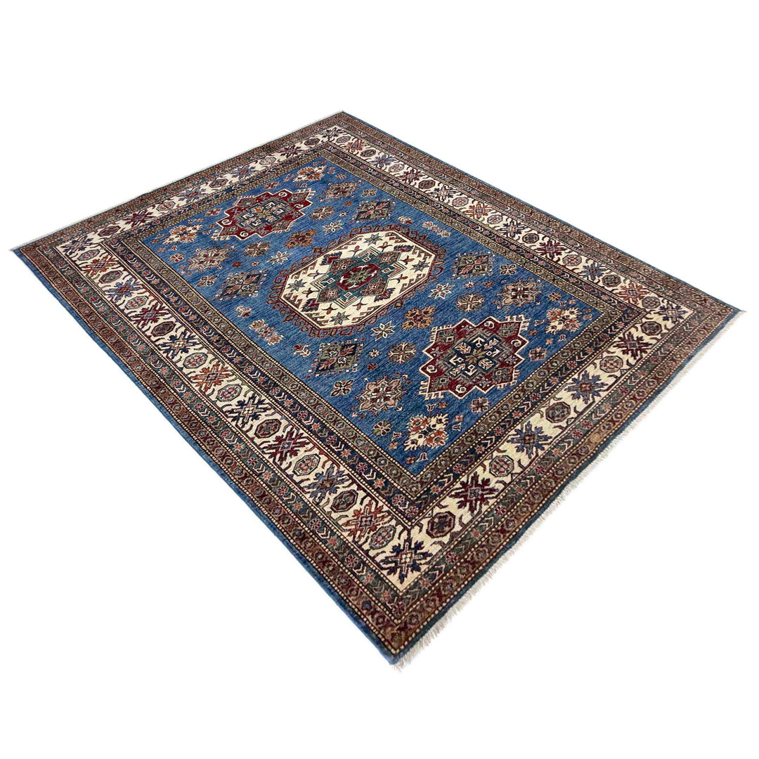 Blue Afghan Kazak Rug 5' 9" x 7' 11" Hand-Knotted | No. AL50367