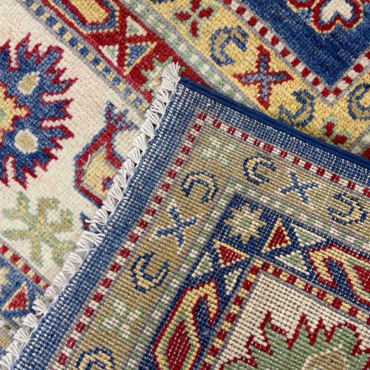 Blue Afghan Kazak Rug 6' 6" x 10' 4" Hand-Knotted | No. AL60239