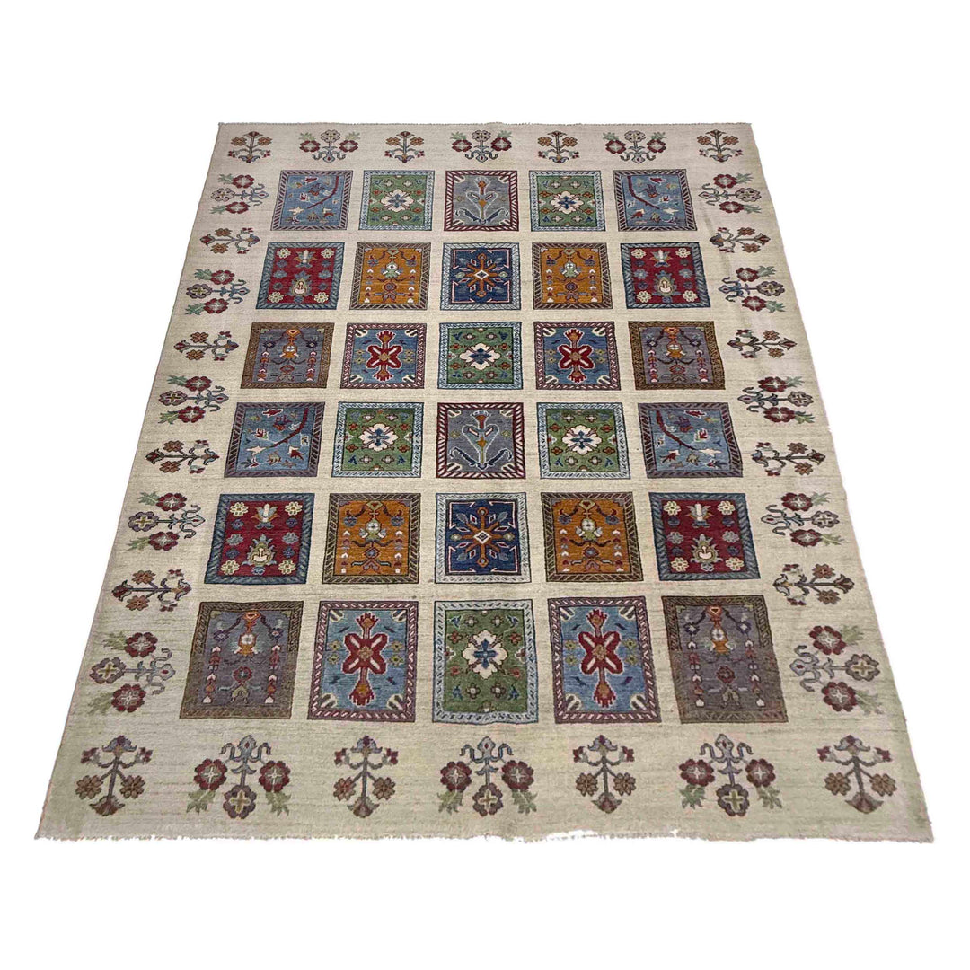 Beige Afghan Oriental Rug 6' 10" x 9' 6" Hand-Knotted detail
