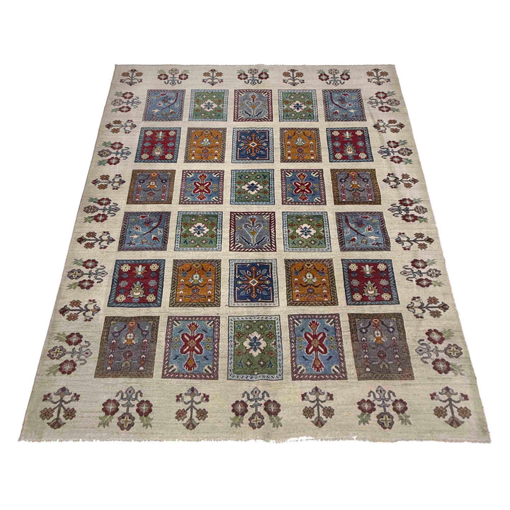 Beige Afghan Oriental Rug 6' 10" x 9' 6" Hand-Knotted detail