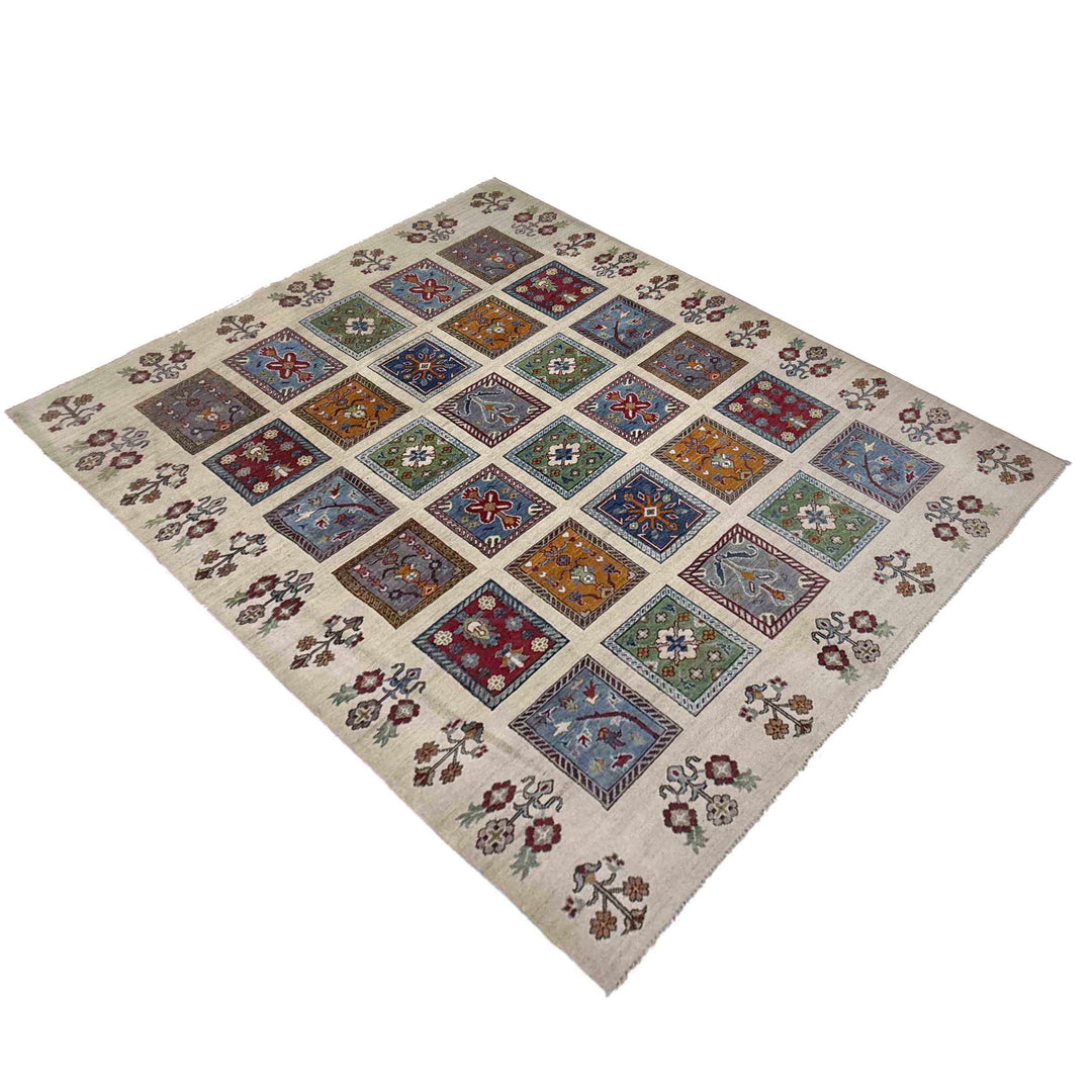 Beige Afghan Oriental Rug 6' 10" x 9' 6" Hand-Knotted close-up