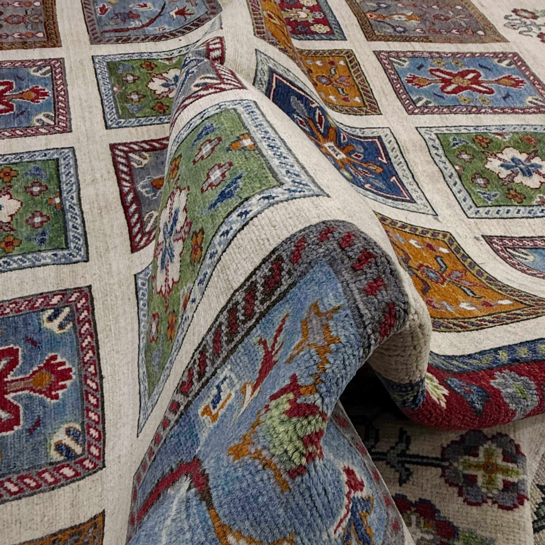 Beige Afghan Oriental Rug 6' 10" x 9' 6" Hand-Knotted field