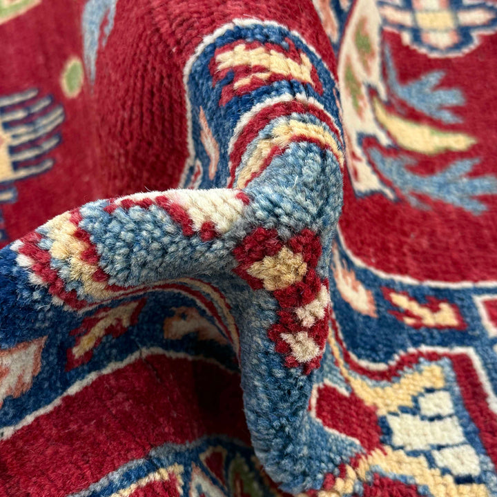 Red Afghan Kazak Rug 6' 6" x 10' 1" Hand-Knotted field