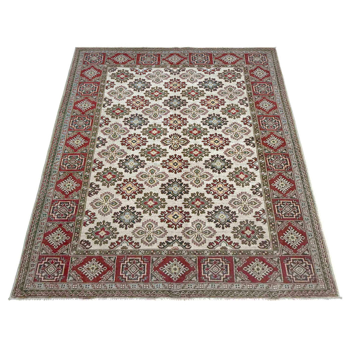 Beige Afghan Kazak Rug 6' 0" x 9' 1" Hand-Knotted | No. AL71190