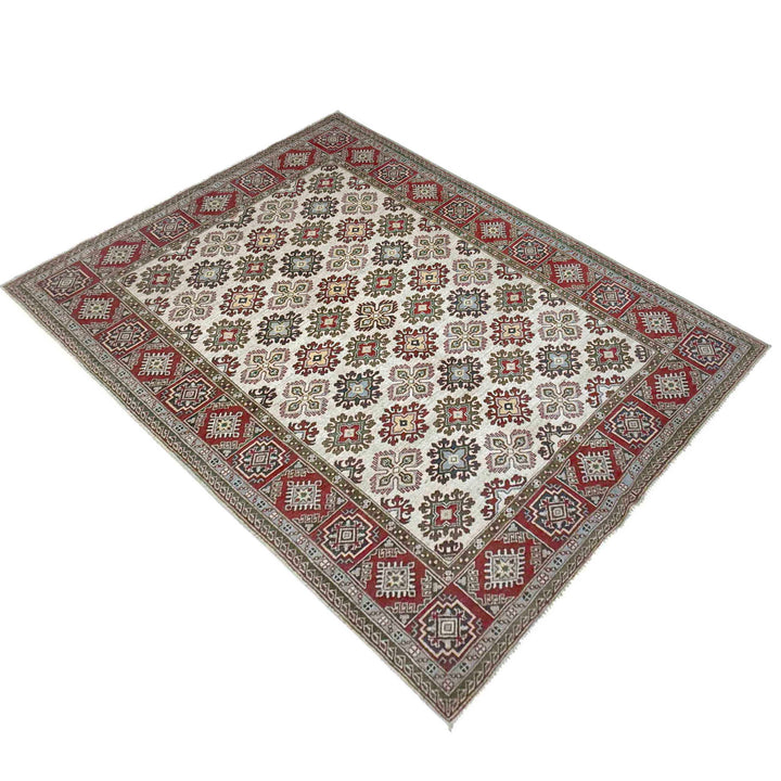 Beige Afghan Kazak Rug 6' 0" x 9' 1" Hand-Knotted | No. AL71190