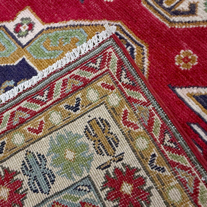 Red Afghan Kazak Rug 6' 4" x 9' 7" Hand-Knotted | No. AL45800