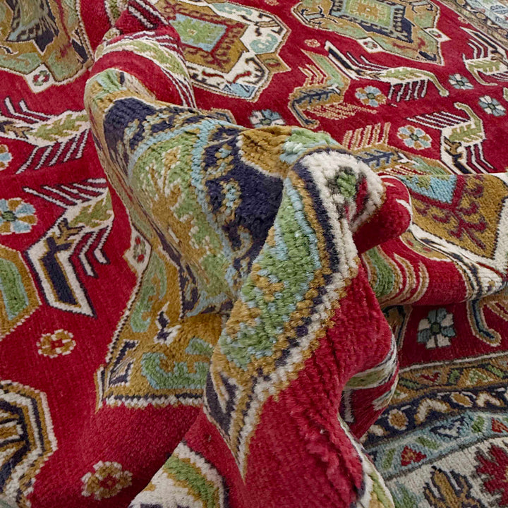 Red Afghan Kazak Rug 6' 4" x 9' 7" Hand-Knotted | No. AL45800