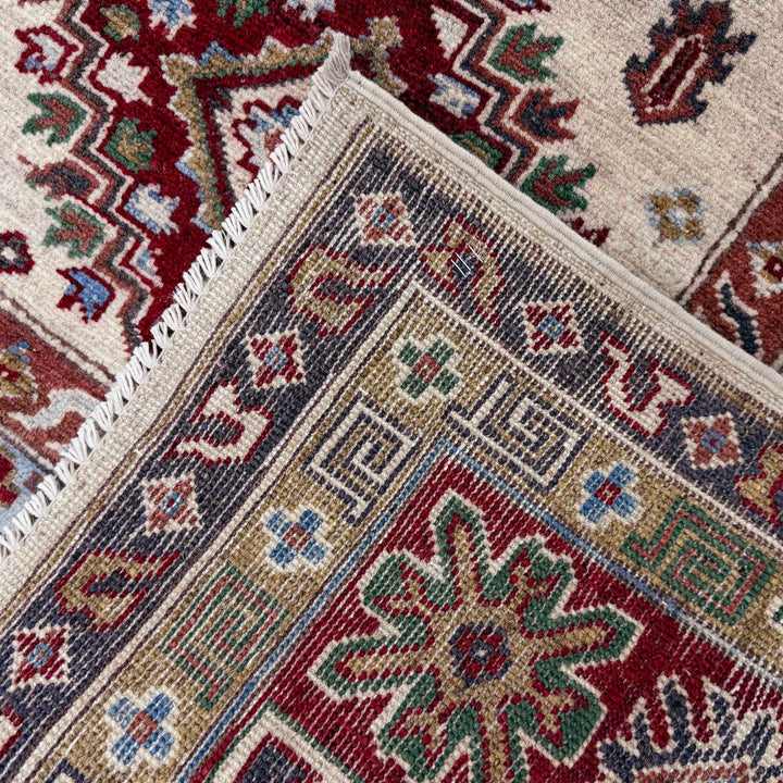 Beige Afghan Kazak Rug 6' 7" x 9' 5" Hand-Knotted | No. AL44541