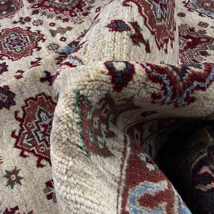 Beige Afghan Kazak Rug 6' 7" x 9' 5" Hand-Knotted field