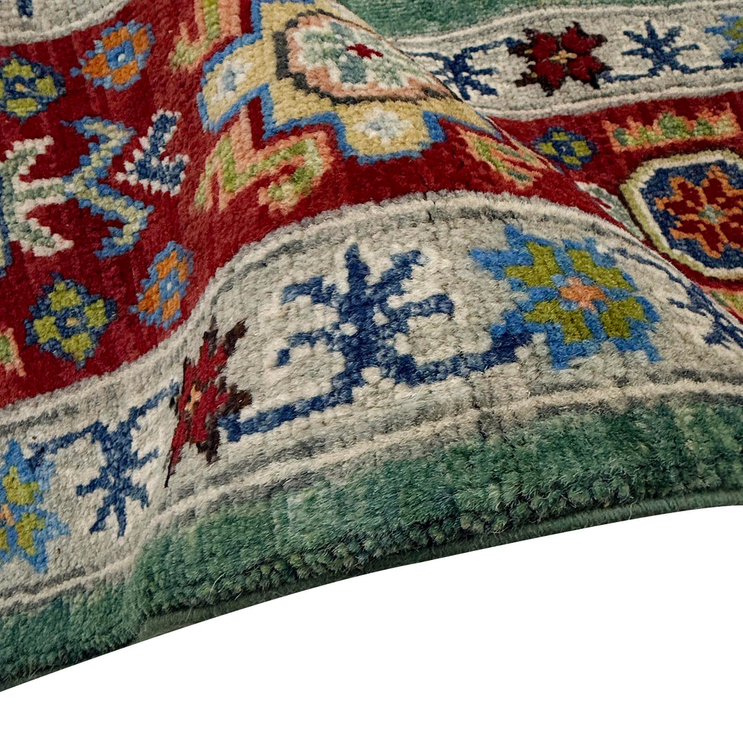 Green Afghan Kazak Rug 6' 9" x 10' 0" Hand-Knotted | No. AL46764