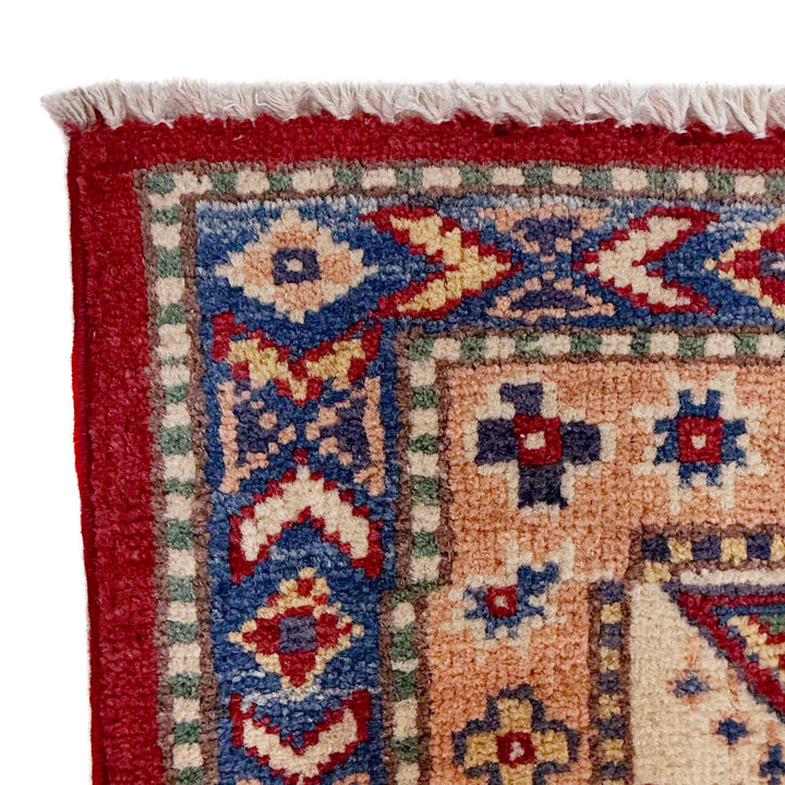 Red Afghan Kazak Rug 6' 4" x 9' 11" Hand-Knotted pattern