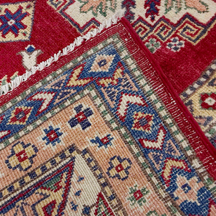Red Afghan Kazak Rug 6' 4" x 9' 11" Hand-Knotted | No. AL58725
