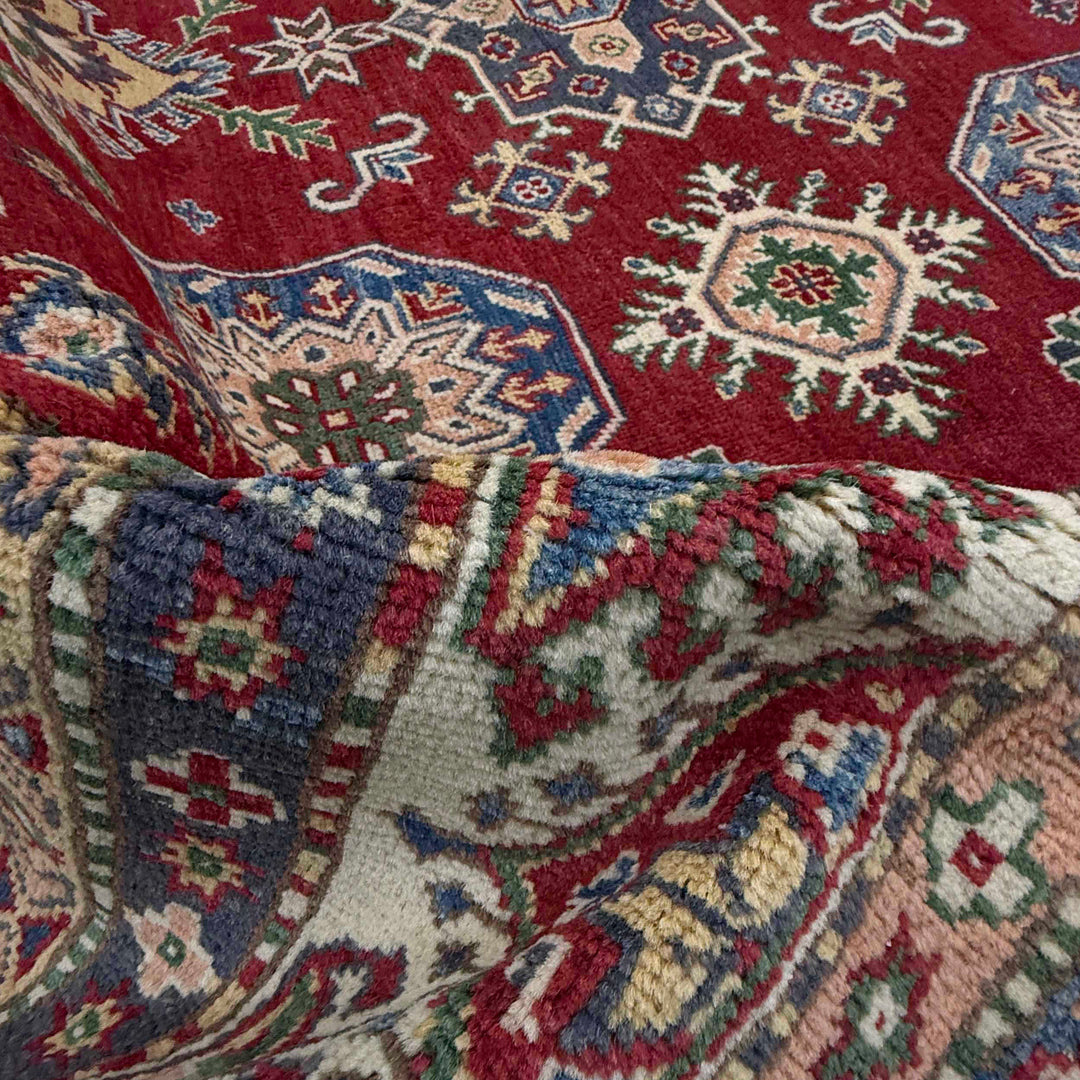 Red Afghan Kazak Rug 6' 4" x 9' 11" Hand-Knotted | No. AL58725