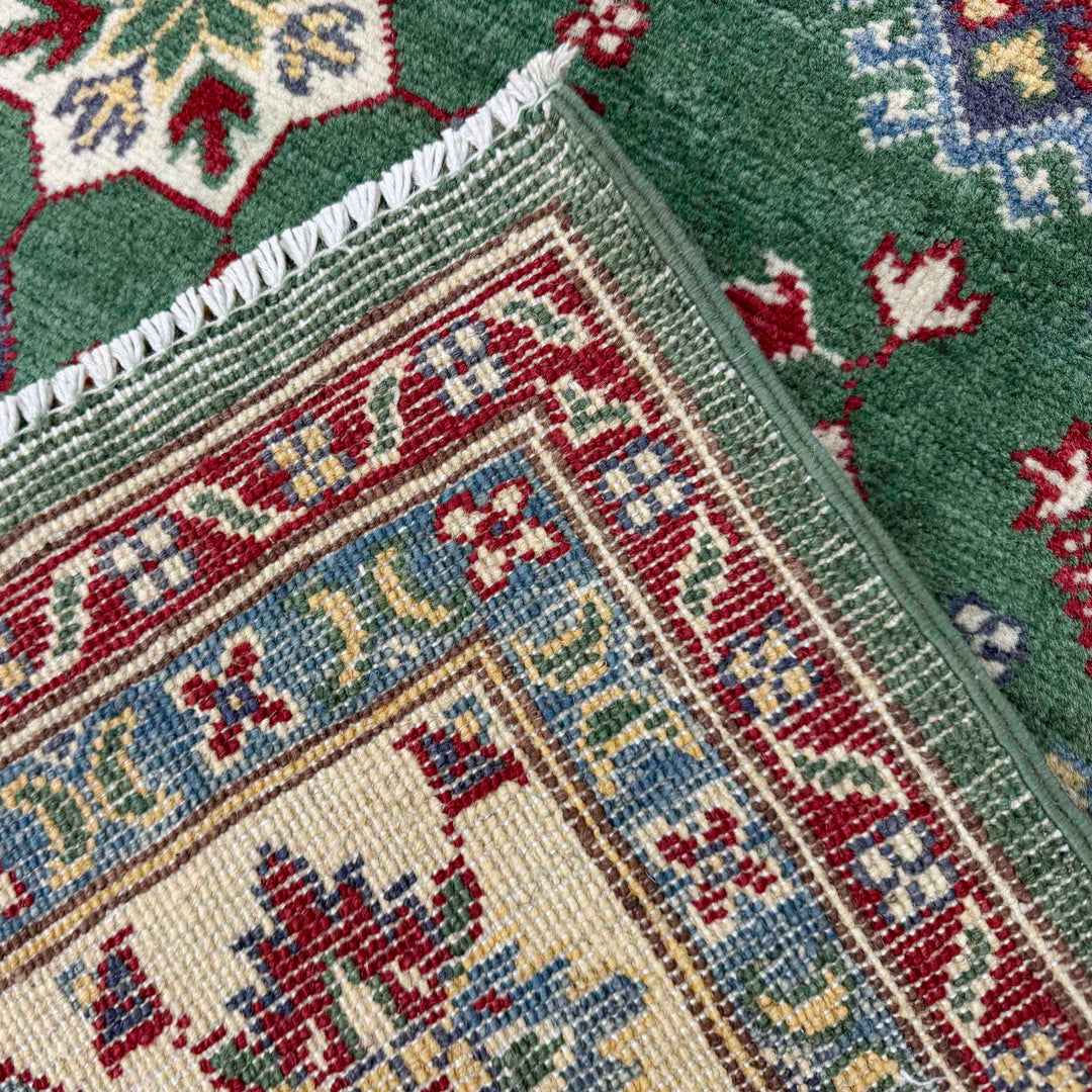 Green Afghan Kazak Rug 6' 9" x 10' 0" Hand-Knotted border