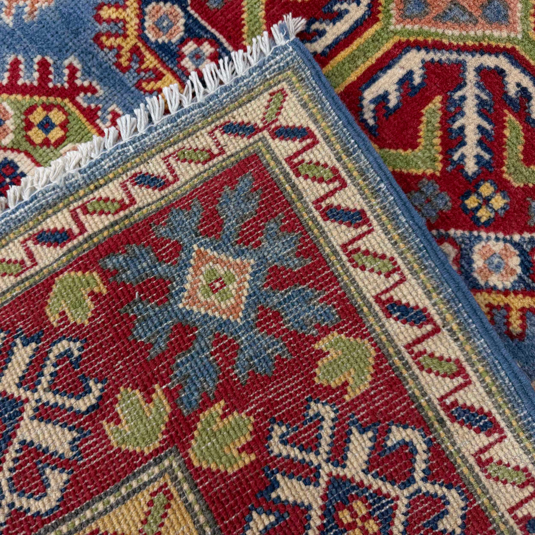 Blue Afghan Kazak Rug 4' 0" x 6' 0" Hand-Knotted border