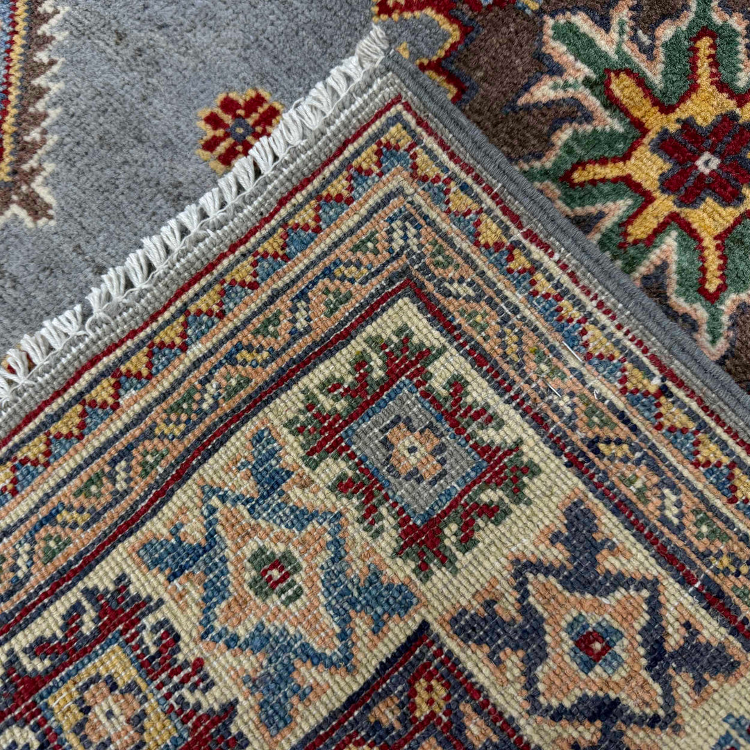 Blue Afghan Kazak Rug 3' 3" x 4' 9" Hand-Knotted border