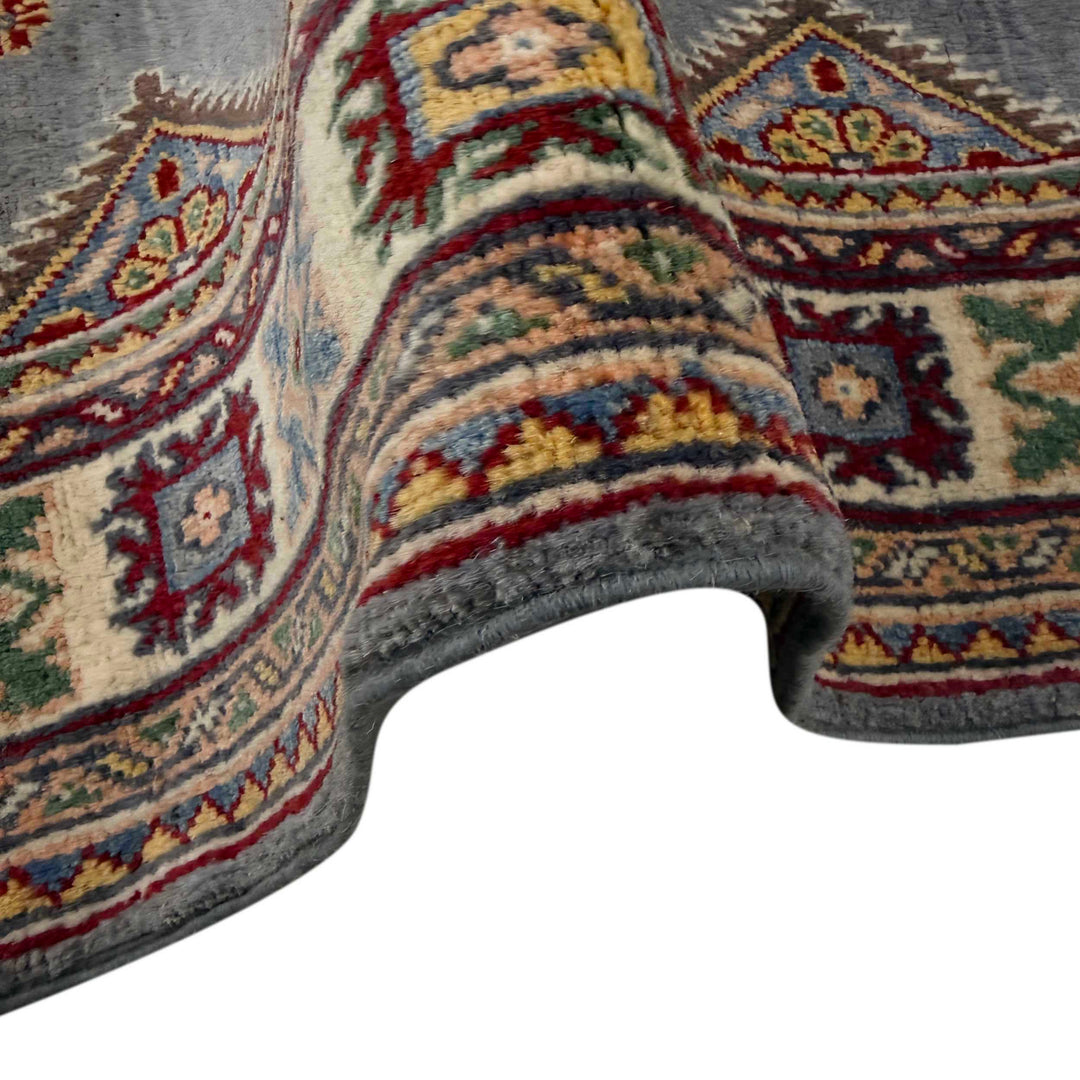Blue Afghan Kazak Rug 3' 3" x 4' 9" Hand-Knotted field