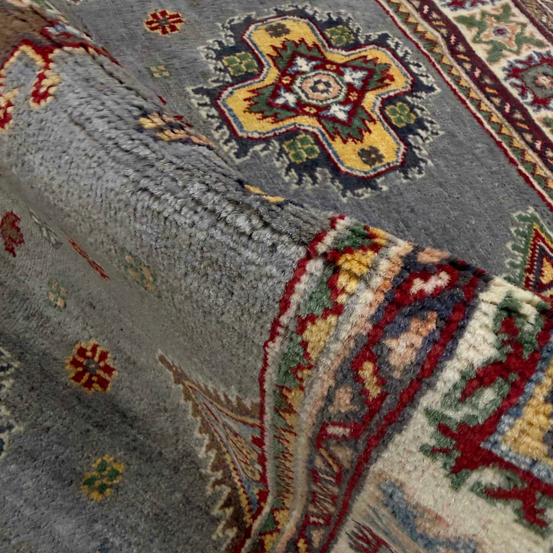Blue Afghan Kazak Rug 3' 3" x 4' 9" Hand-Knotted texture