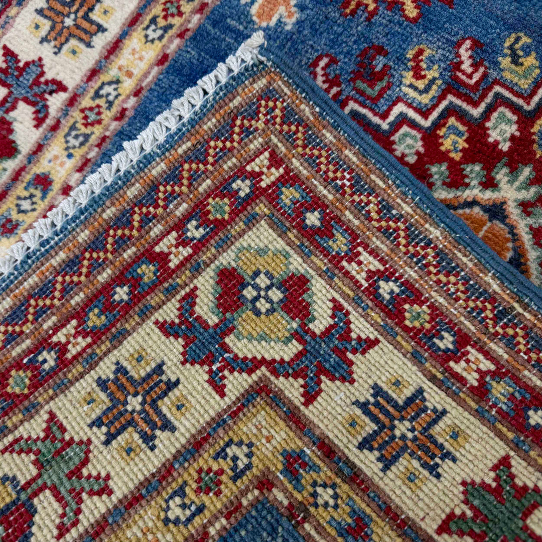Blue Afghan Kazak Rug 2'6" x 3'11" Hand-Knotted | No. AL43727
