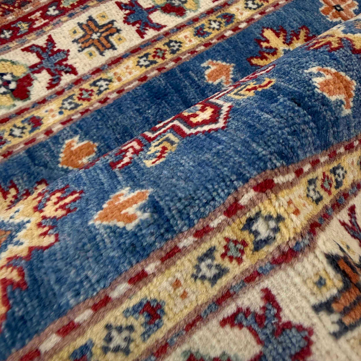 Blue Afghan Kazak Rug 2'6" x 3'11" Hand-Knotted | No. AL43727