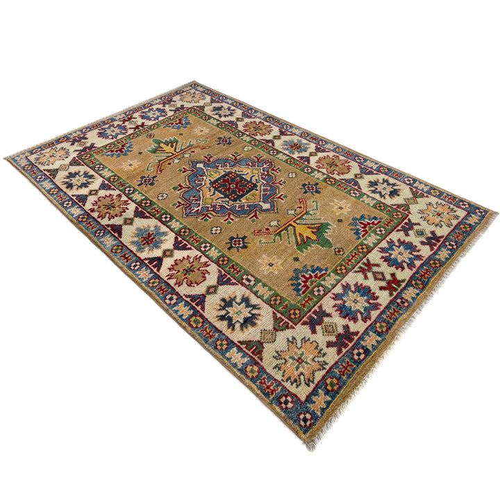 Orange Afghan Kazak Rug 2' 7" x 4' 3" Hand-Knotted view