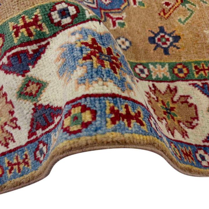 Orange Afghan Kazak Rug 2' 7" x 4' 3" Hand-Knotted field